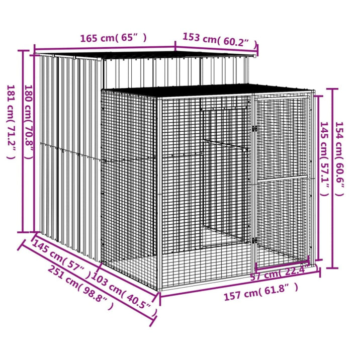 Chicken Cage With Run Anthracite 165x251x181 Cm Galvanised