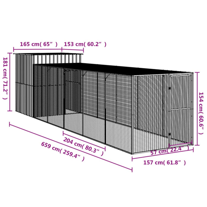 Chicken Cage With Run Anthracite 165x659x181 Cm Galvanised