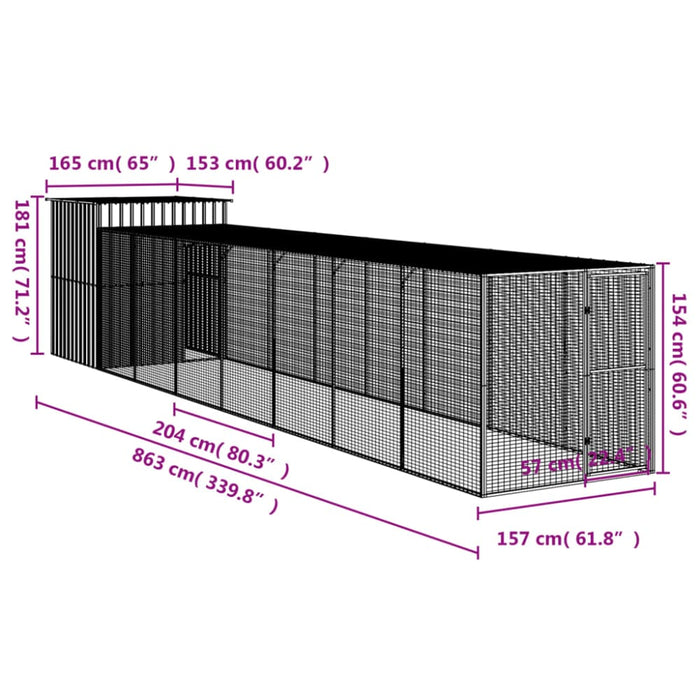 Chicken Cage With Run Anthracite 165x863x181 Cm Galvanised