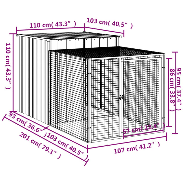 Chicken Cage With Run Light Grey 110x201x110 Cm Galvanised