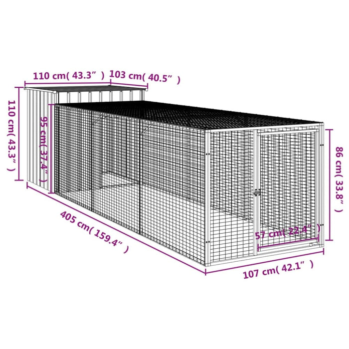 Chicken Cage With Run Light Grey 110x405x110 Cm Galvanised