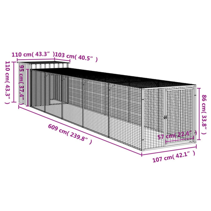 Chicken Cage With Run Light Grey 110x609x110 Cm Galvanised