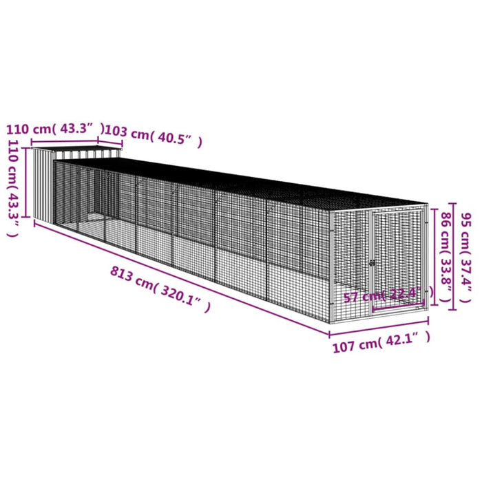 Chicken Cage With Run Light Grey 110x813x110 Cm Galvanised