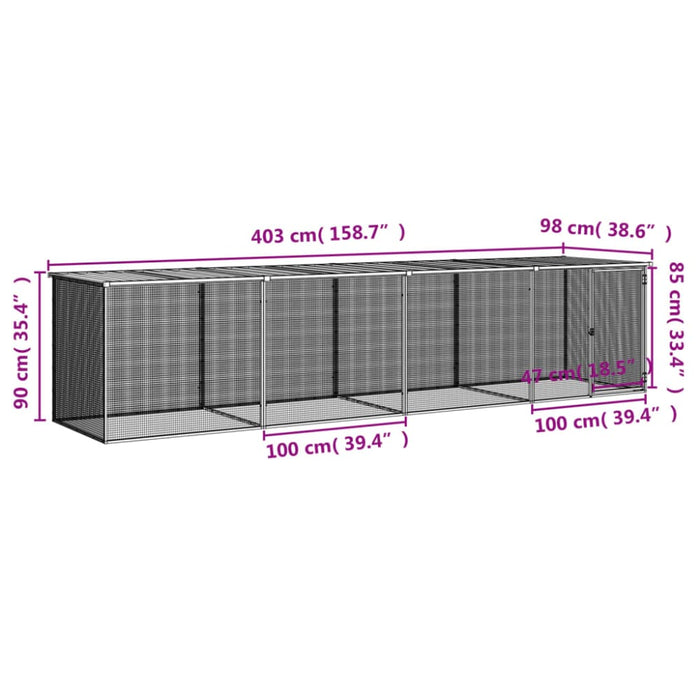 Chicken Cage With Roof Anthracite 403x98x90 Cm Galvanised