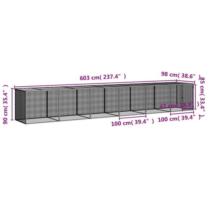 Chicken Cage With Roof Anthracite 603x98x90 Cm Galvanised