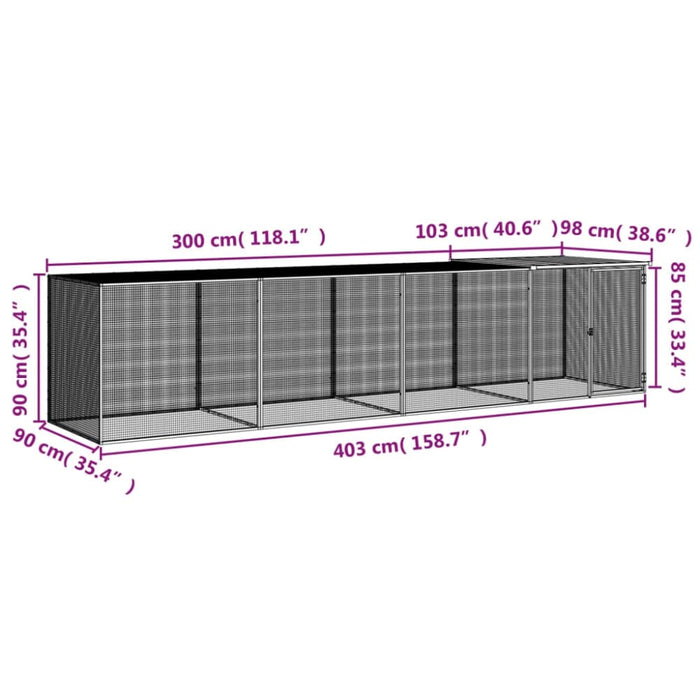 Chicken Cage With Roof Light Grey 403x98x90 Cm Galvanised