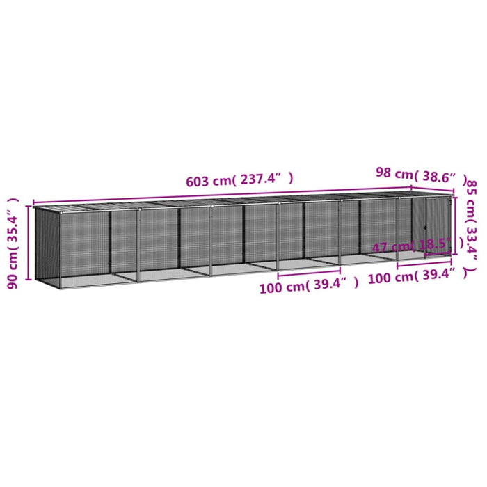 Chicken Cage With Roof Light Grey 603x98x90 Cm Galvanised