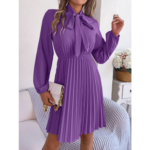 Chiffon Pleated Long Sleeve Dress