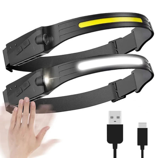 Cob Led Sensor Headlamp Usb Rechargeable Head Torch with 5