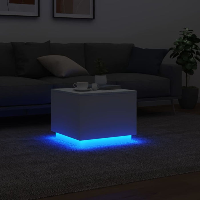 Coffee Table With Led Lights White 50x50x40 Cm Ntknln