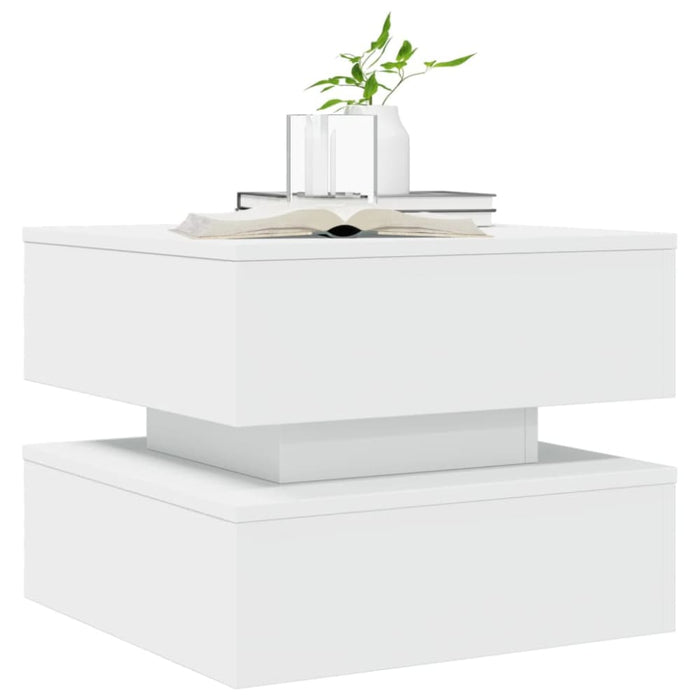 Coffee Table With Led Lights White 50x50x40 Cm Ntknpa