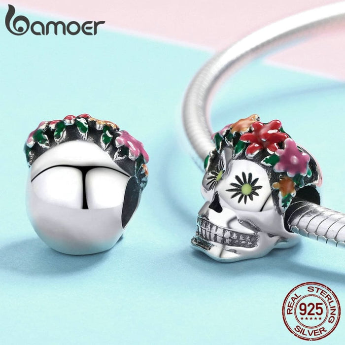 Collection 925 Sterling Silver Flower Skull Charms