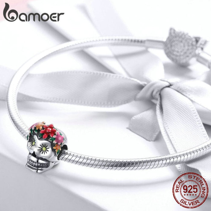 Collection 925 Sterling Silver Flower Skull Charms