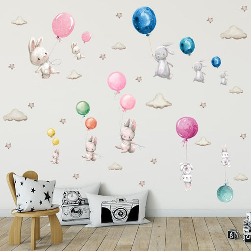 Colourful Balloons With Bunnies Wall Stickers For Kids Room