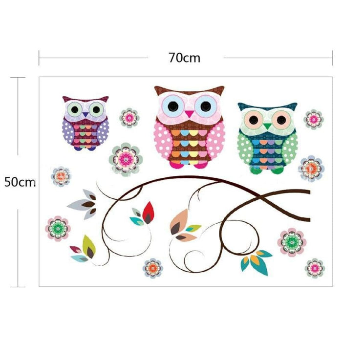 Colourful Owls On The Tree Branches Wall Stickers For Kids