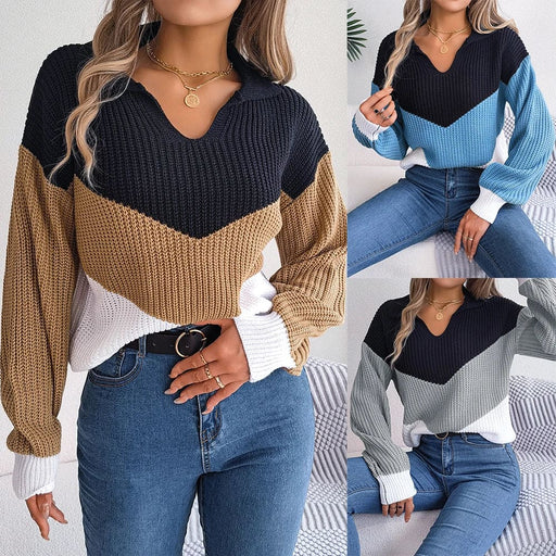 Colourful Patchwork Knit Sweater for Women