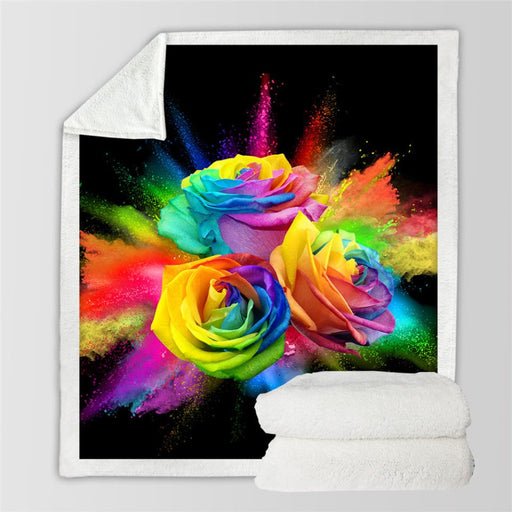 Colourful Roses Sherpa Throw Blanket 3d Printed Flowers