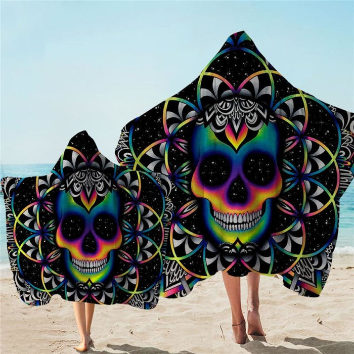 Colourful Skull Bath Towel With Hood