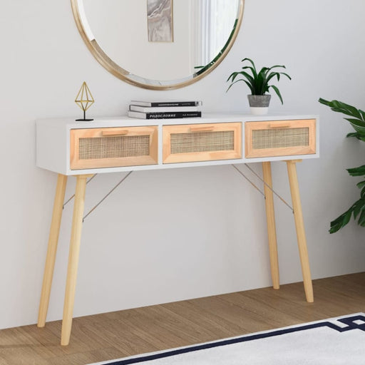 Console Table White 105x30x75 Cm Solid Wood Pine&natural