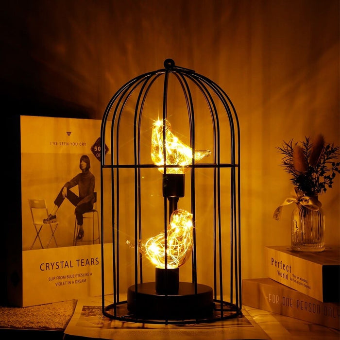 Cordless Battery Operated Birdcage Decorative Table Lamp