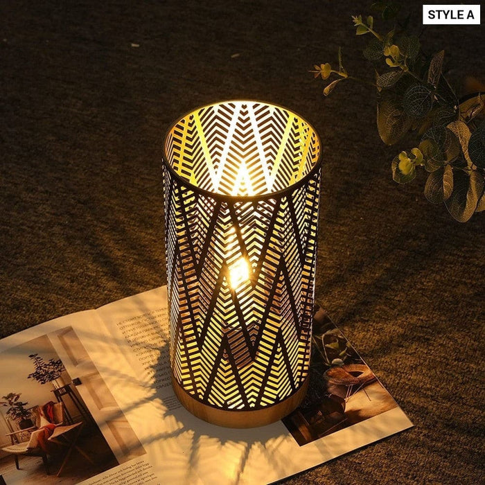 Cordless Geometric Metal Battery Powered Table Lamp