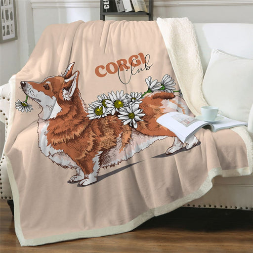 Corgi Fluffy Blanket Watercolour Plush Bedding Floral Dog