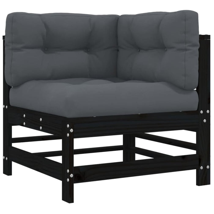 Corner Sofa With Cushions Black Solid Wood Pine Nxplpi