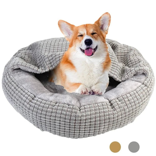 Cozy Dog Bed Hooded Fluffy Orthopedic Round Donut Pet