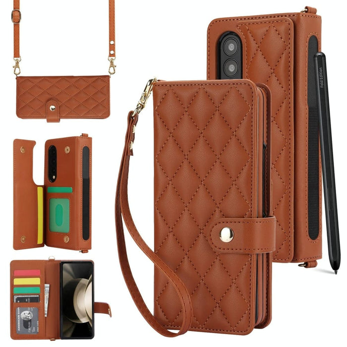 Crossbody Multifunction Rhombic Leather Phone Case