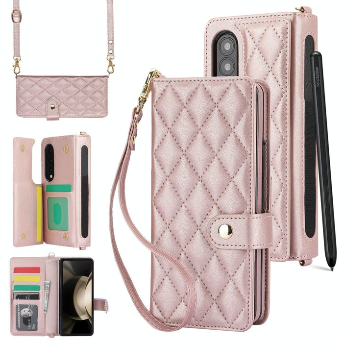 Crossbody Multifunction Rhombic Leather Phone Case