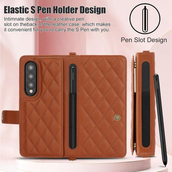 Crossbody Multifunction Rhombic Leather Phone Case