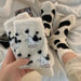 Cute Cow Spots Print Socks 2 Pairs Thick Warm Coral Fleece