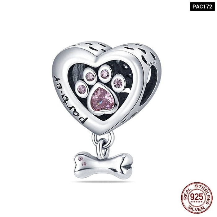 Cute Heart Pet Paw Charms Fit Pandora 925 Original