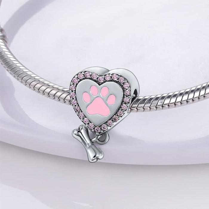 Cute Heart Pet Paw Charms Fit Pandora 925 Original