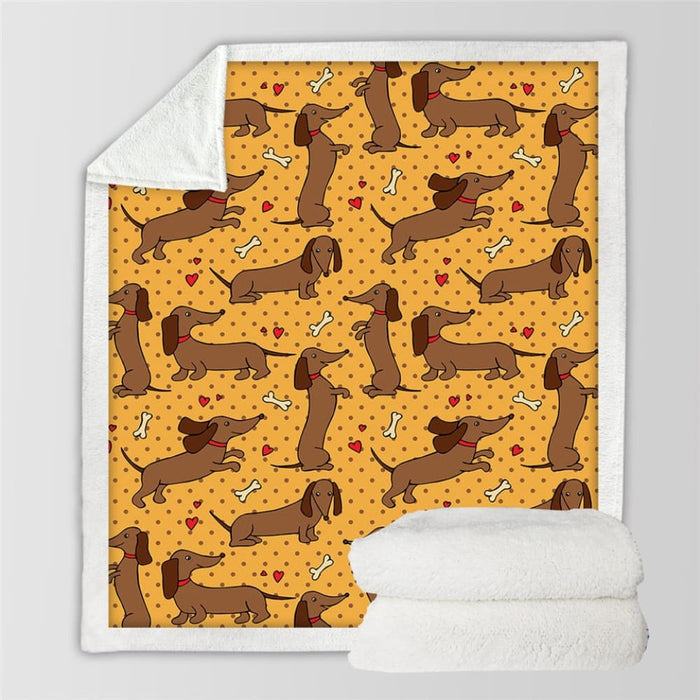 Dachshund Sherpa Fleece Blanket Cartoon Colourful Plush