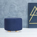 Dark Blue Fabric Ottoman Round Wooden Leg Foot Stool