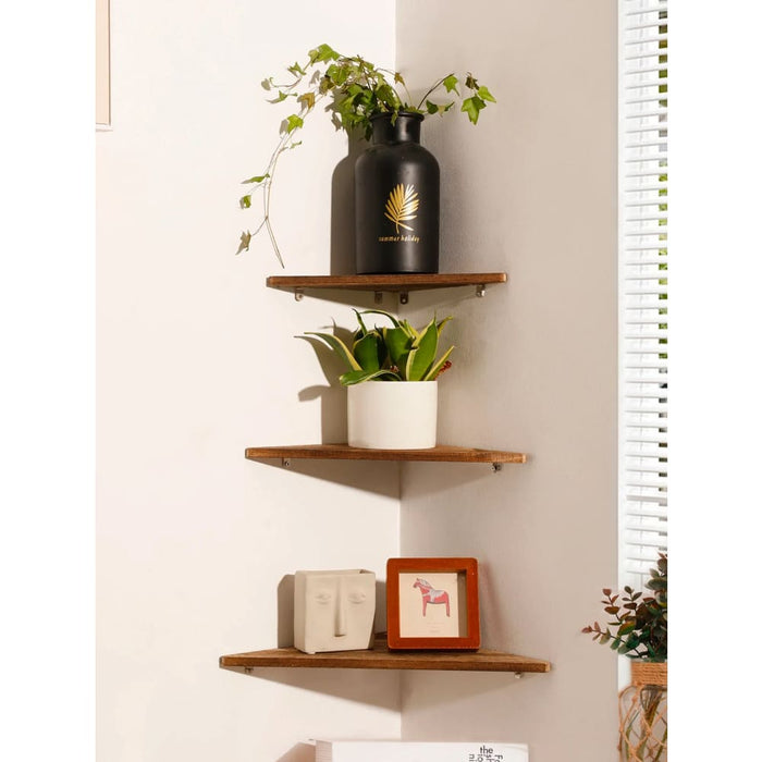 Dark Wood Corner Shelf For Home Display And Storage