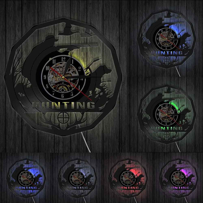 Deer Hunter Hunting Gift Led Vinyl Record Wall Clock Retro