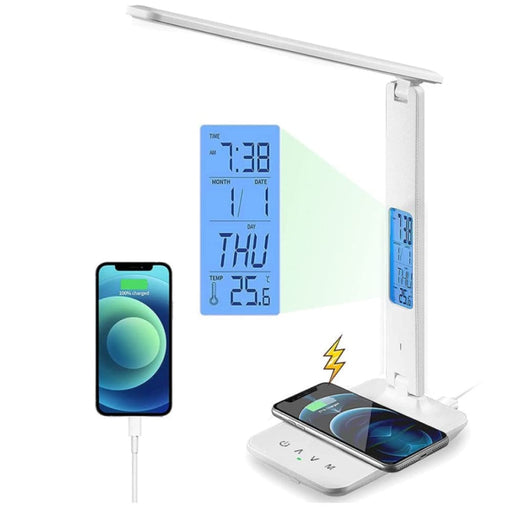 Led Desk Lamp With Fast Wireless Charger Clock Alarm Date