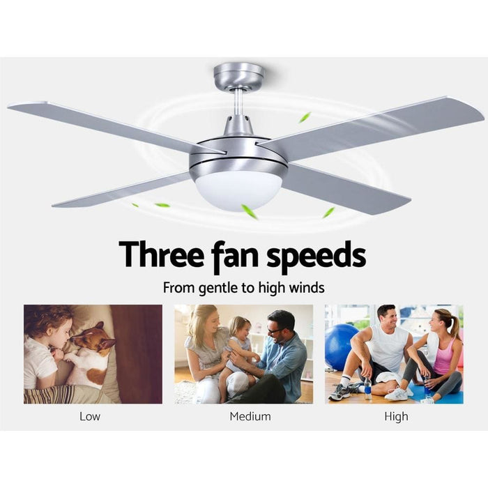 Devanti 52’’ Ceiling Fan w Light Remote Timer - Silver