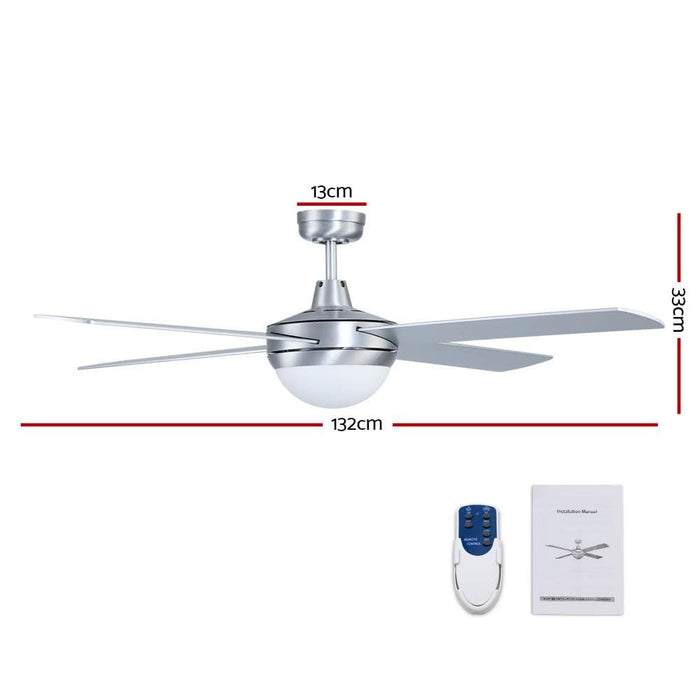 Devanti 52’’ Ceiling Fan w Light Remote Timer - Silver