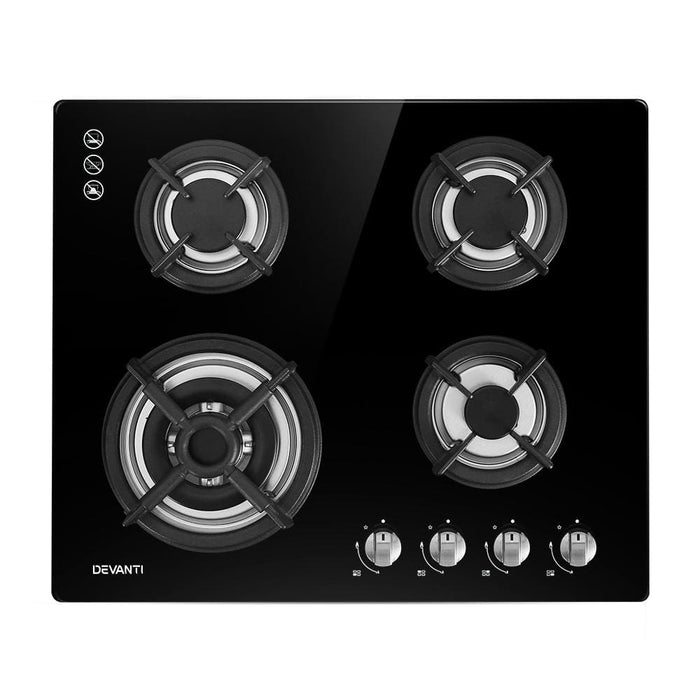 Devanti Gas Cooktop 60cm 4 Burner Ceramic Glass Cook Top