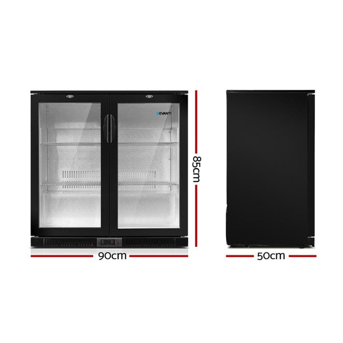 Devanti Bar Fridge 2 Glass Door Commercial Display Freeer