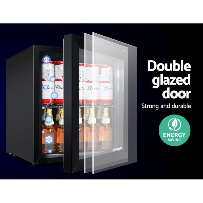 Devanti 46l Glass Door Bar Fridge Mini Countertop Freezer