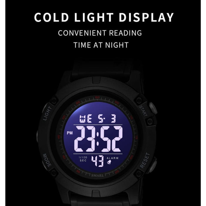 Led Digital Display Waterproof Men Wristwatch With Back