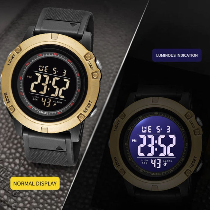 Led Digital Display Waterproof Men Wristwatch With Back