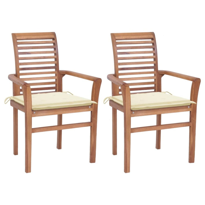 Dining Chairs 2 Pcs With Cream Cushions Solid Teak Wood