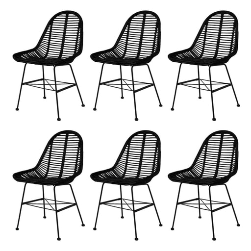 Dining Chairs 6 Pcs Black Natural Rattan Xipakk