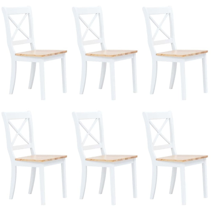 Dining Chairs 6 Pcs White And Light Wood Solid Rubber Xiipaa