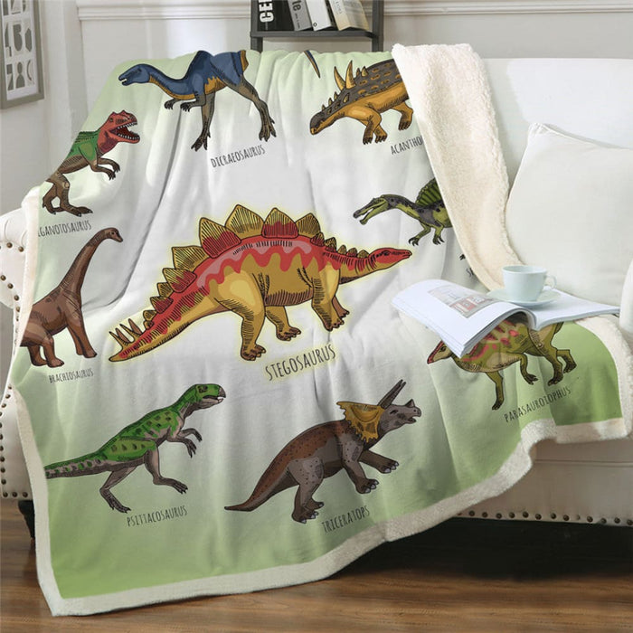 Dinosaur Sherpa Throw Blanket Jurassic Printed Bedspread